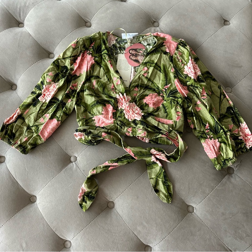 NWT Agua x Agua Bendita Peony Print Wrap Crop Top